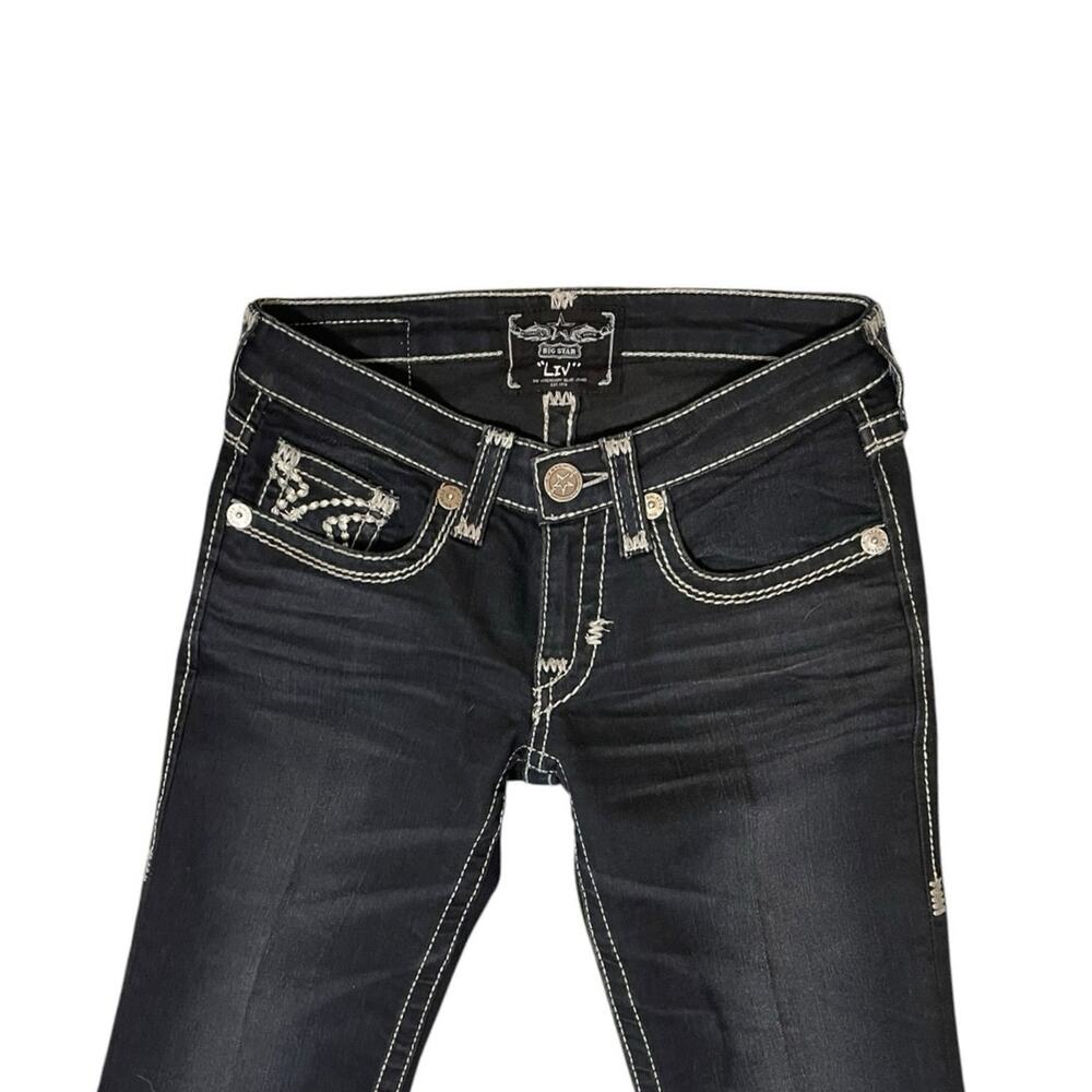 Big Star Liv Stretch Boot Cut Jeans 26L Thick Stitch Bling Pockets - Picture 3 of 12